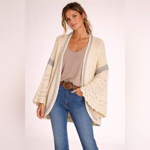 Anthropologie Cream Open Knit Cardigan One Size Boho Chunky Sweater